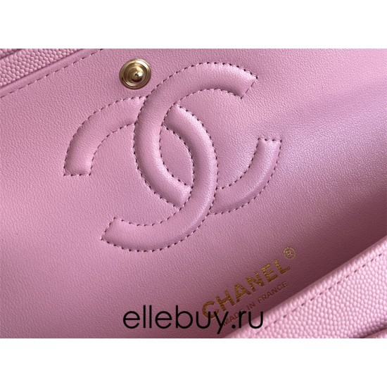 Chanel Classic Flap bag Medium 25 Deep Pink with champagne gold hardware, Caviar leather, Hass Factory leather, seamless.