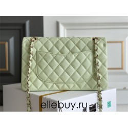 Chanel Classic Flap bag Medium 25 Light Green with champagne gold hardware, Caviar leather, Hass Factory leather, seamless.