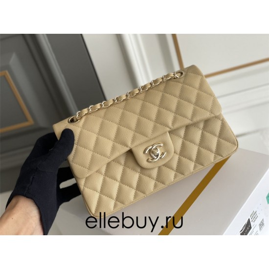 Chanel Classic Flap bag Small 23 Beige with champagne gold hardware, Caviar leather, Hass Factory leather, seamless.