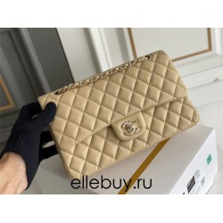 Chanel Classic Flap bag Medium 25 Beige with champagne gold hardware, Caviar leather, Hass Factory leather, seamless.