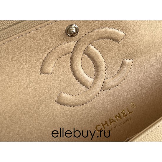 Chanel Classic Flap bag Medium 25 Beige with champagne gold hardware, Caviar leather, Hass Factory leather, seamless.