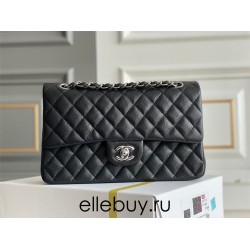 Chanel Classic Flap bag Medium 25 Black with silver hardware, Caviar leather, Hass Factory leather, seamless, black interior.