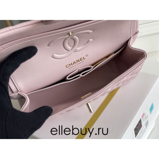 Chanel Classic Flap bag Small 23 Light Pink with champagne gold hardware, Caviar leather, Hass Factory leather, seamless.