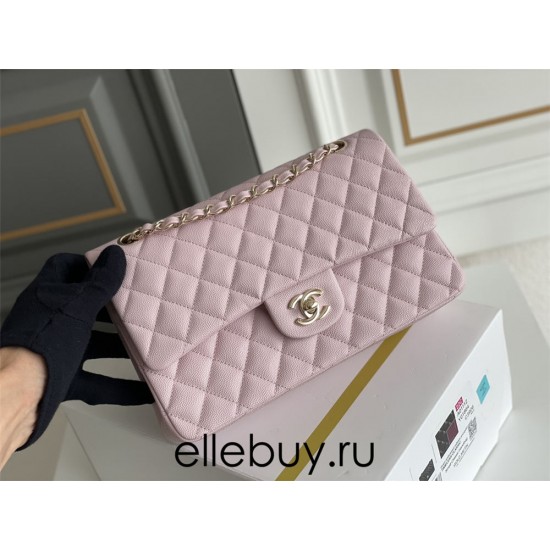 Chanel Classic Flap bag Small 25 Light Pink with champagne gold hardware, Caviar leather, Hass Factory leather, seamless.