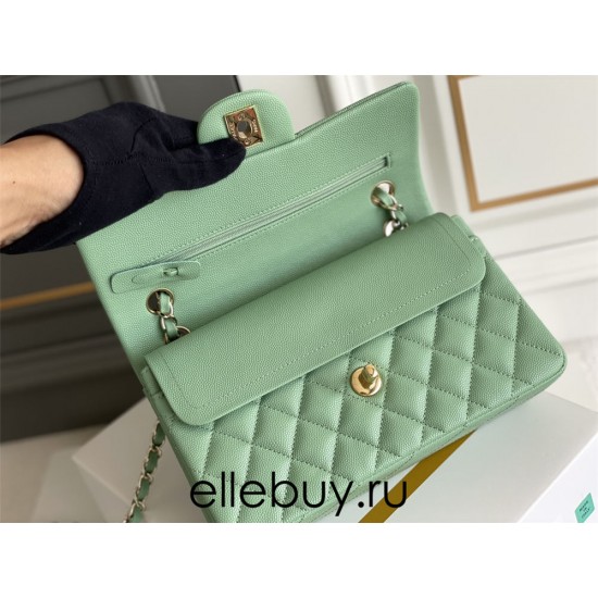 Chanel Classic Flap bag Small 23 Mint Green with champagne gold hardware, Caviar leather, Hass Factory leather, seamless.