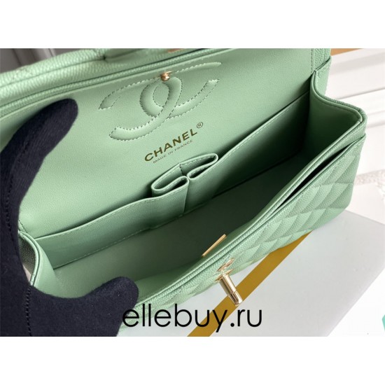 Chanel Classic Flap bag Small 23 Mint Green with champagne gold hardware, Caviar leather, Hass Factory leather, seamless.