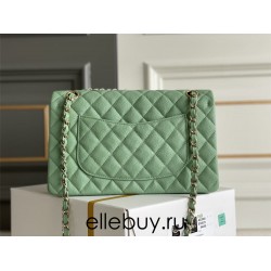 Chanel Classic Flap bag Medium 25 Mint Green with champagne gold hardware, Caviar leather, Hass Factory leather, seamless.