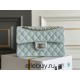 Chanel Classic Flap bag Small 23 Light Blue with champagne gold hardware, Caviar leather, Hass Factory leather, seamless.