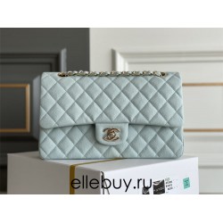 Chanel Classic Flap bag Medium 25 Light Blue with champagne gold hardware, Caviar leather, Hass Factory leather, seamless.