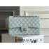 Chanel Classic Flap bag Medium 25 Light Blue with champagne gold hardware, Caviar leather, Hass Factory leather, seamless.