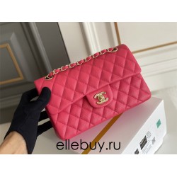 Chanel Classic Flap bag Small 23 Rose Red with champagne gold hardware, Caviar leather, Hass Factory leather, seamless.