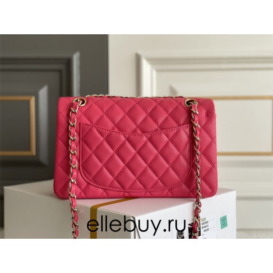 Chanel Classic Flap bag Small 23 Rose Red with champagne gold hardware, Caviar leather, Hass Factory leather, seamless.