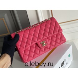 Chanel Classic Flap bag Medium 25 Rose Red with champagne gold hardware, Caviar leather, Hass Factory leather, seamless.