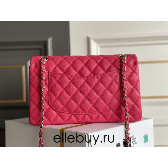 Chanel Classic Flap bag Medium 25 Rose Red with champagne gold hardware, Caviar leather, Hass Factory leather, seamless.