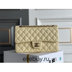 Chanel Classic Flap bag Medium 25 Light Yellow with champagne gold hardware, Caviar leather, Hass Factory leather, seamless.