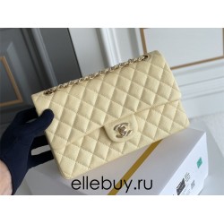 Chanel Classic Flap bag Medium 25 Light Yellow with champagne gold hardware, Caviar leather, Hass Factory leather, seamless.