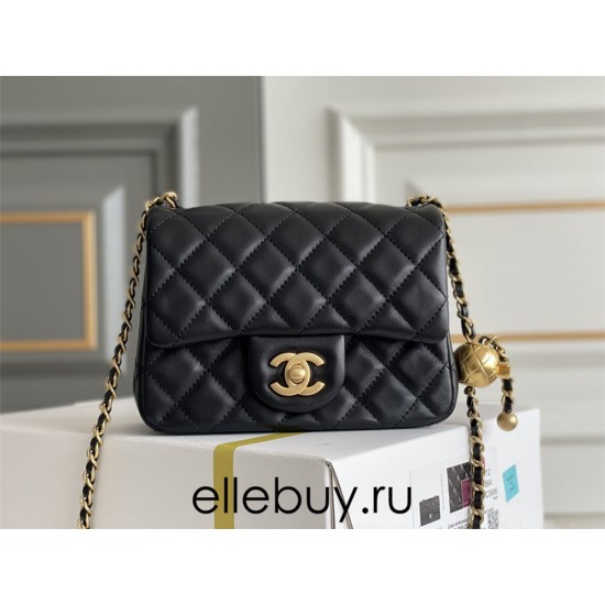 Chanel Classic Flap bag 23C 18 Gold Ball, Black with gold hardware, lambskin, Hass Factory leather, yellow interior, 18x13x7cm.