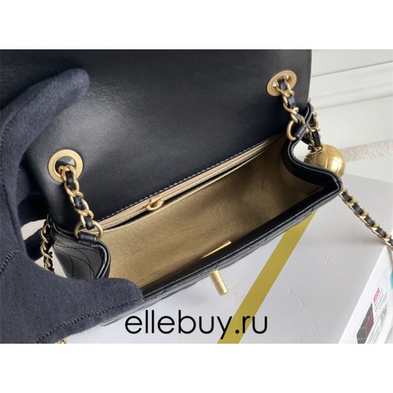 Chanel Classic Flap bag 23C 18 Gold Ball, Black with gold hardware, lambskin, Hass Factory leather, yellow interior, 18x13x7cm.