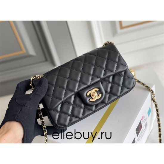 Chanel Classic Flap bag 23C 20 Gold Ball, Black with gold hardware, lambskin, Hass Factory leather, yellow interior, 20x13x7cm.