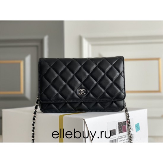 Chanel WOC Black with Silver Hardware Lamb Leather Hass Factory leather Red Interior 19x12x3.5cm