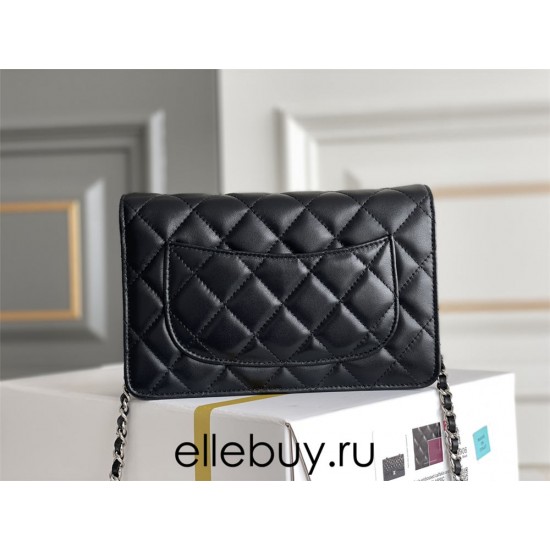 Chanel WOC Black with Silver Hardware Lamb Leather Hass Factory leather Red Interior 19x12x3.5cm