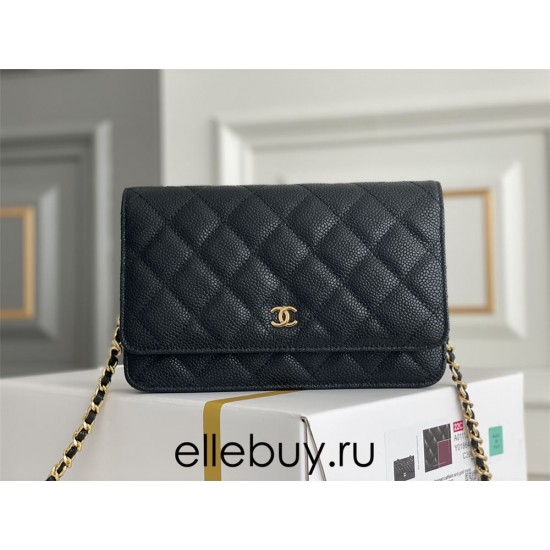 Chanel WOC Black with Gold Hardware Caviar Leather Hass Factory leather Red Interior 19x12x3.5cm