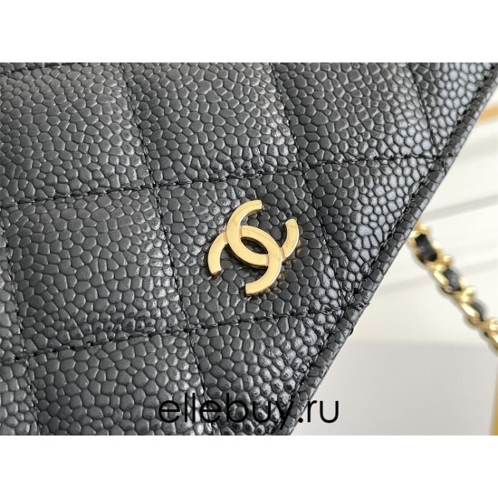 Chanel WOC Black with Gold Hardware Caviar Leather Hass Factory leather Red Interior 19x12x3.5cm