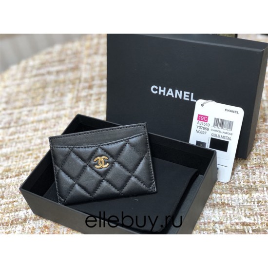 Chanel Classic Card Holder Black with Gold Hardware Lamb Leather Hass Factory leather Red Interior 11x7x1cm