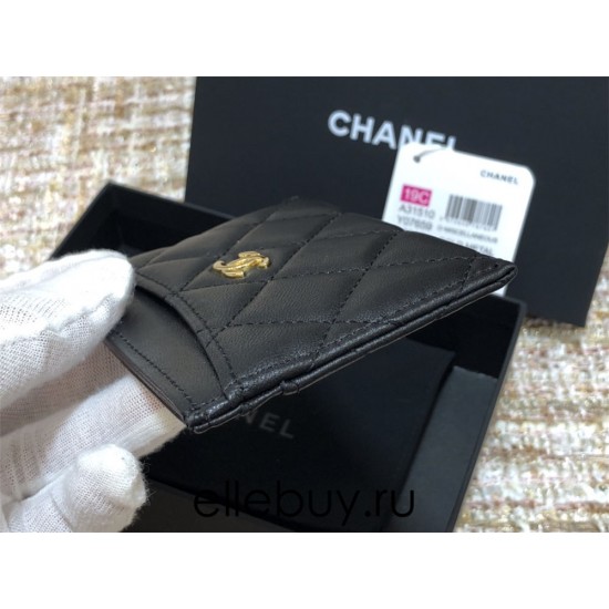 Chanel Classic Card Holder Black with Gold Hardware Lamb Leather Hass Factory leather Red Interior 11x7x1cm