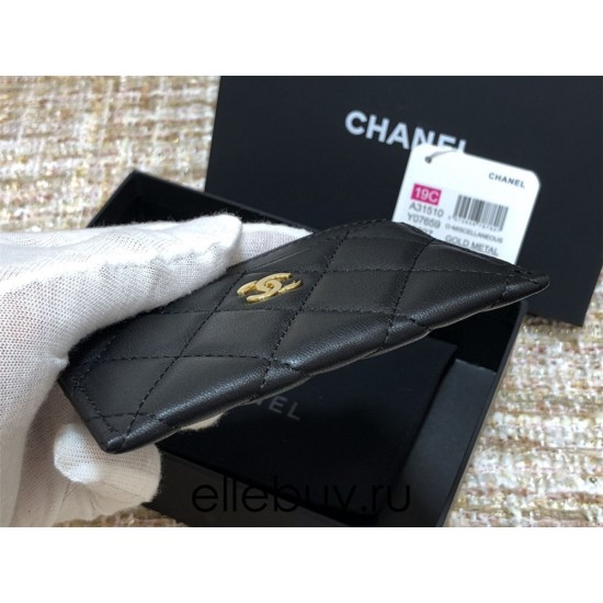 Chanel Classic Card Holder Black with Gold Hardware Lamb Leather Hass Factory leather Red Interior 11x7x1cm