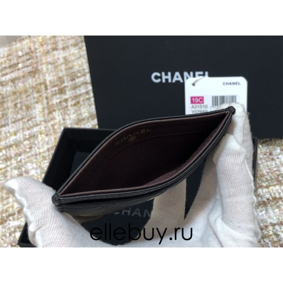 Chanel Classic Card Holder Black with Gold Hardware Lamb Leather Hass Factory leather Red Interior 11x7x1cm