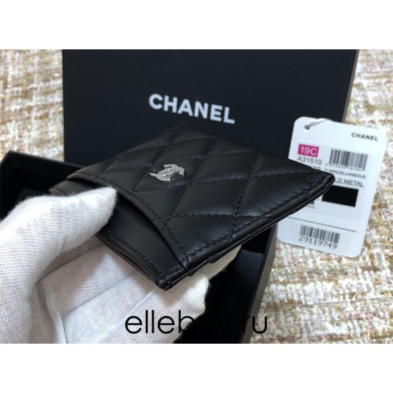 Chanel Classic Card Holder Black with Silver Hardware Lamb Leather Hass Factory leather Red Interior 11x7x1cm