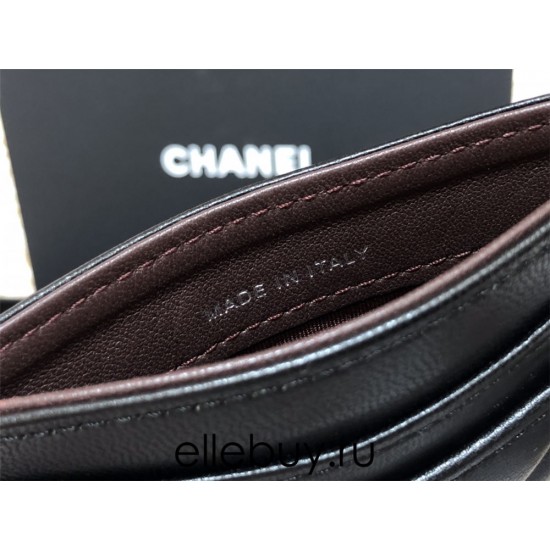 Chanel Classic Card Holder Black with Silver Hardware Lamb Leather Hass Factory leather Red Interior 11x7x1cm