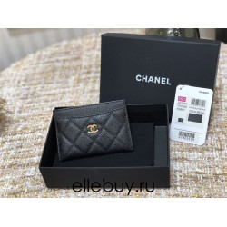 Chanel Classic Card Holder Black with Gold Hardware Caviar Leather Hass Factory leather Red Interior 11x7x1cm