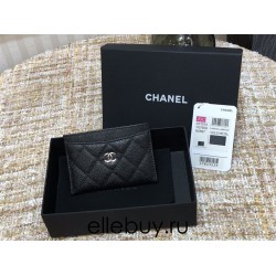 Chanel Classic Card Holder Black with Silver Hardware Caviar Leather Hass Factory leather Red Interior 11x7x1cm