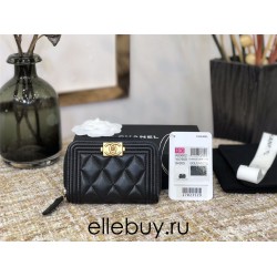 Chanel Leboy Key Pouch Black with Gold Hardware Lamb Leather Hass Factory leather Small Card Holder Coin Purse 11cm