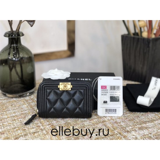 Chanel Leboy Key Pouch Black with Gold Hardware Lamb Leather Hass Factory leather Small Card Holder Coin Purse 11cm