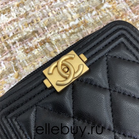 Chanel Leboy Key Pouch Black with Gold Hardware Lamb Leather Hass Factory leather Small Card Holder Coin Purse 11cm