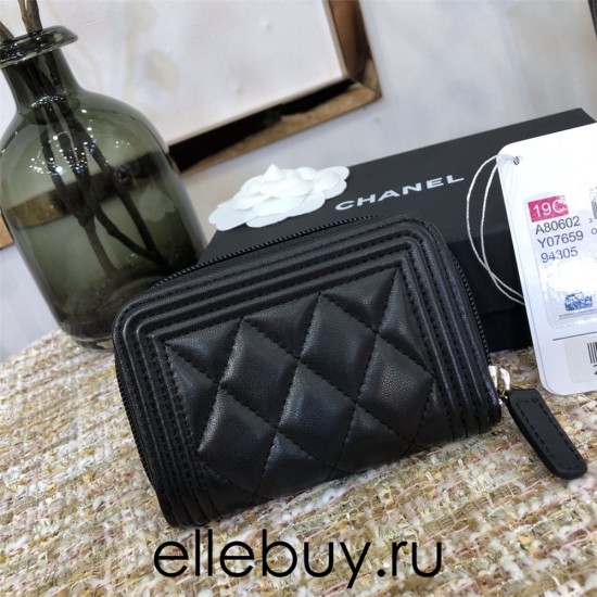 Chanel Leboy Key Pouch Black with Gold Hardware Lamb Leather Hass Factory leather Small Card Holder Coin Purse 11cm