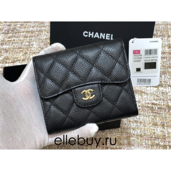 Chanel Classic Flap Wallet Short Black with Gold Hardware Caviar Leather Hass Factory leather 11x10cm