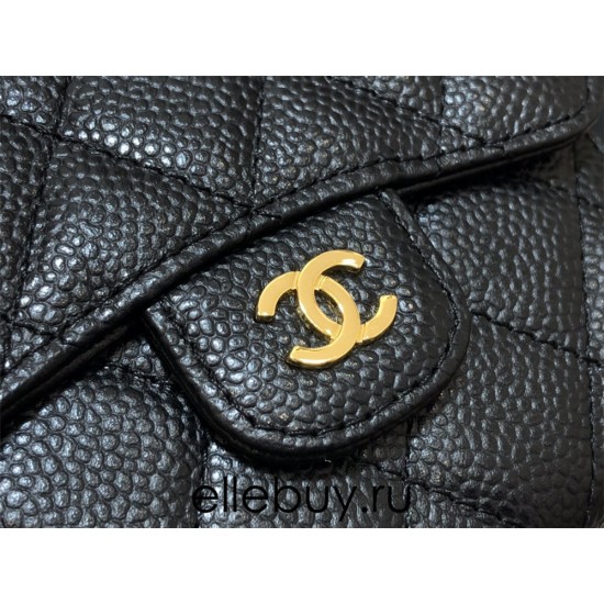 Chanel Classic Flap Wallet Short Black with Gold Hardware Caviar Leather Hass Factory leather 11x10cm