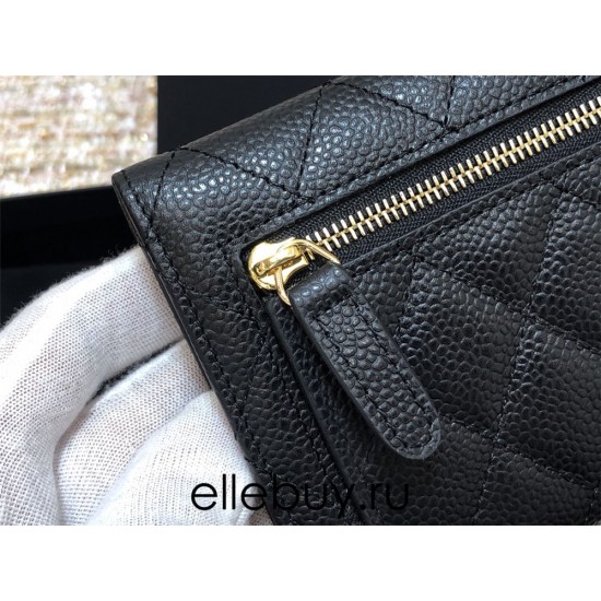 Chanel Classic Flap Wallet Short Black with Gold Hardware Caviar Leather Hass Factory leather 11x10cm