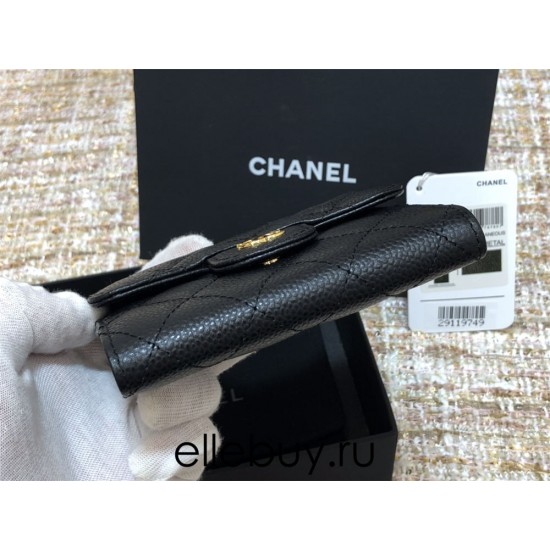 Chanel Classic Flap Wallet Short Black with Gold Hardware Caviar Leather Hass Factory leather 11x10cm