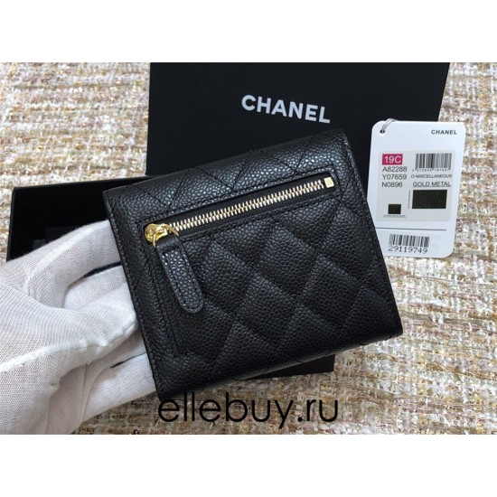 Chanel Classic Flap Wallet Short Black with Gold Hardware Caviar Leather Hass Factory leather 11x10cm