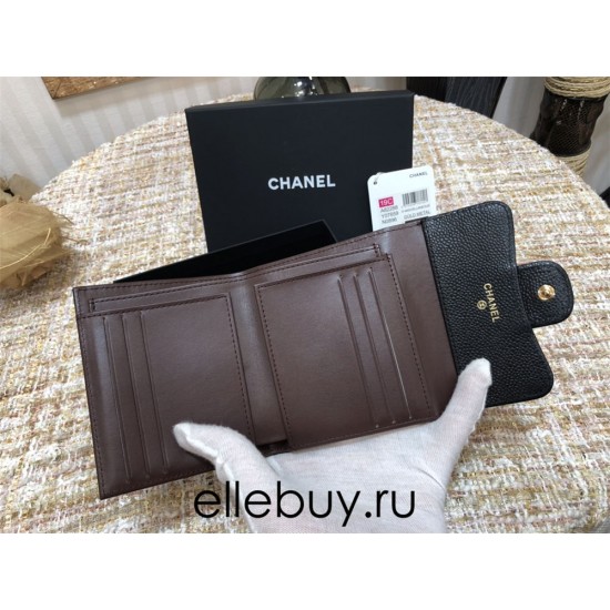 Chanel Classic Flap Wallet Short Black with Gold Hardware Caviar Leather Hass Factory leather 11x10cm