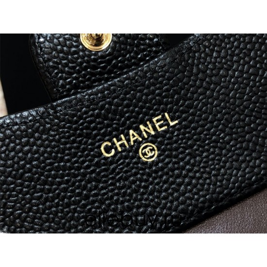 Chanel Classic Flap Wallet Short Black with Gold Hardware Caviar Leather Hass Factory leather 11x10cm