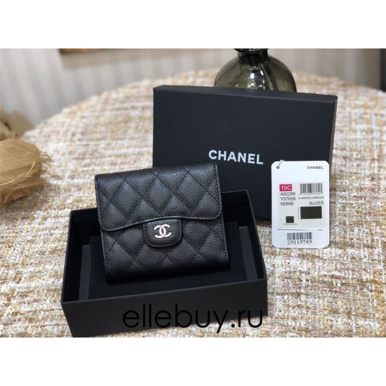 Chanel Classic Flap Wallet Short Black with Silver Hardware Caviar Leather Hass Factory leather 11x10cm