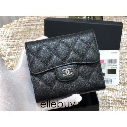 Chanel Classic Flap Wallet Short Black with Silver Hardware Caviar Leather Hass Factory leather 11x10cm