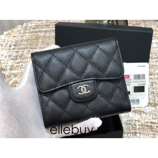 Chanel Classic Flap Wallet Short Black with Silver Hardware Caviar Leather Hass Factory leather 11x10cm