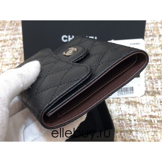 Chanel Classic Flap Wallet Short Black with Silver Hardware Caviar Leather Hass Factory leather 11x10cm